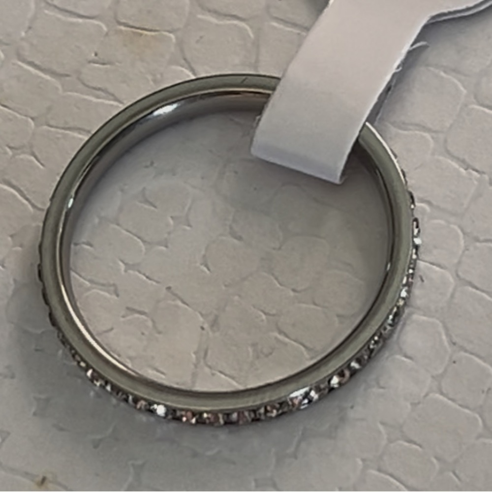 Sleek Minimalist Rhinestone Band Ring Size 6 Stackable